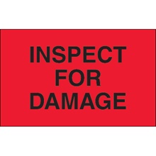 1 1/4 x 2" - "Inspect For Damage" (Fluorescent Red) Labels