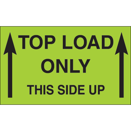 3 x 5" - "Top Load Only - This Side Up" (Fluorescent Green) Labels