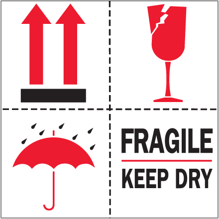 4 x 4" - "Fragile - Keep Dry" Labels